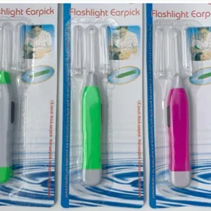 LED illuminated ear pick with transparent replacement tips, safe earwax removal tool.