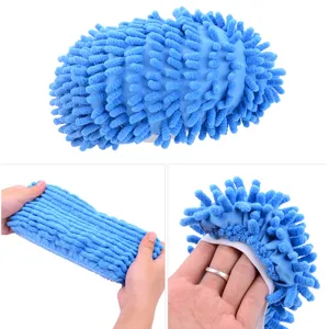 Blaue Chenille Staubwisch-Hausschuhe Bezug saugfähig faul Bodenreinigung Schuhüberzug Ansicht