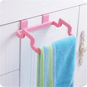 Plastic over cabinet door towel holder and garbage bag rack for kitchen bathroom storage use