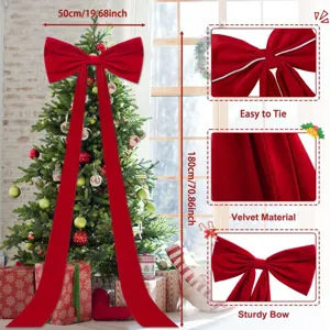 Extra Large Velvet Christmas Tree Topper Bow With Long Ribbons Red Wine Red Festive Holiday Party Home Decor