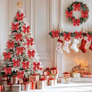 Kerstboom glitter strik decoratie, rode glinsterende hangende strik voor feestelijke krans.