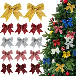 Natale Glitter Fiocco Pendente Ornamenti Sospesi Oro Argento Rosso Fiocco Per Albero di Natale Casa Festa Decorazione