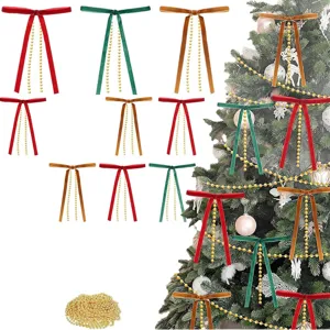 Fiocchi di velluto di Natale con catene di perle per albero, 48 pezzi ornamenti sospesi.