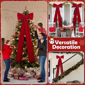 Extra-large red velvet Christmas tree bow with long ribbons for holiday home decor.