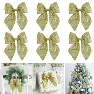Gouden glitter kerstboom strik hangende decoratie voor kerstkrans cadeau doos raam feestje