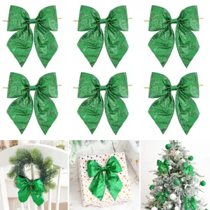 Kerst groene glitter strik hangende ornamenten voor boom krans decoratie feest benodigdheden