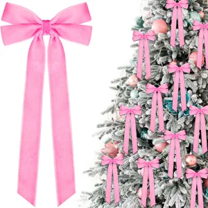 Pink velvet bow for Christmas tree, holiday home decor, wedding party door hanging decoration.