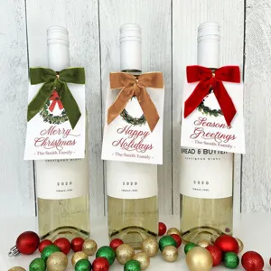 Christmas velvet bow wine bottle tags set festive holiday party decoration props