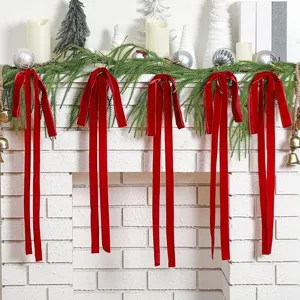 Große rote Samt Weihnachtsschleifen mit langen Bändern für Christbaum und Kranz Deko
