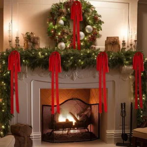 Große rote Samt Weihnachtsschleifen für Weihnachtsbaum Girlande Kränze Feiertag Deko Hängeornamente.