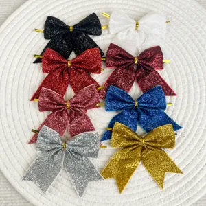 Ciondolo fiocco glitterato decorazione albero di Natale nastro colorato festa