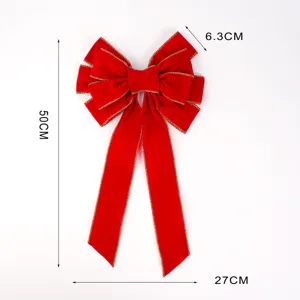 Christmas red velvet bow decorative pendant for gift box wreath and tree decoration 50cm