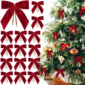 Velvet Christmas Bowknot Decorations Christmas Tree Hanging Ornaments Holiday Party Bows For New Year Home Decor