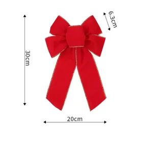Christmas red velvet bow decoration for gift box and tree garland, measuring 30x20cm.