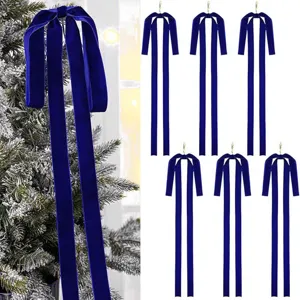 Große blaue Samt Schleifen Weihnachtsbaum Hängeband Feiertag Party Dekoration Set