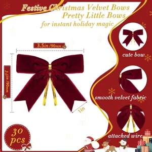 Natale fiocchi in velluto set da 30 pz, 90mm ornamenti festivi sospesi per albero e decorazioni.