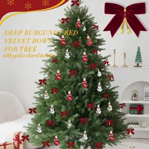 Fiocchi in velluto rosso bordeaux scuro per decorazione albero di Natale lacci oro