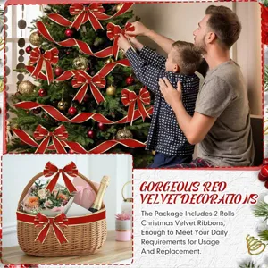 Christmas velvet ribbon and bow set for holiday tree decoration and gift wrapping crafts.