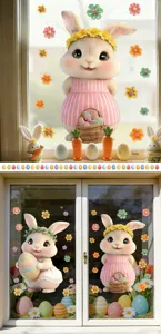 Niedliche Osterhasen und Eier Fensteraufkleber für die Frühlingsdekoration an Glastüren