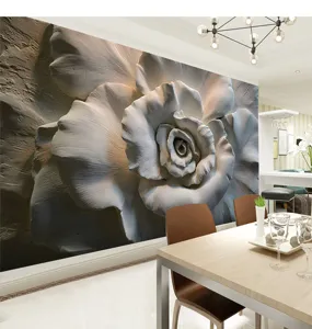 Moderne 3D weiße Rose Blume Wandbild Tapete für das Wohnzimmer TV Hintergrund.