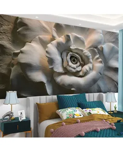 Elegante 3D-Tapete mit weißem Rosenrelief für moderne Wohnzimmer- und Schlafzimmerwanddekoration
