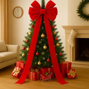 Giant Christmas Velvet Bow With Long Ribbons Red Bow For Tree Front Door Porch Outdoor Holiday Party Decoration