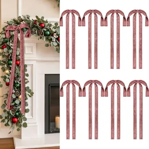 Natale fiocchi in velluto glitter rosa ornamenti sospesi per albero festa decoro 8pz