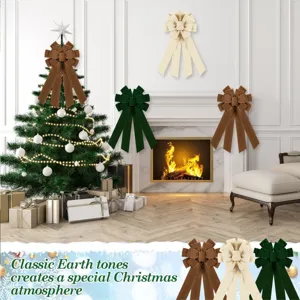 Large velvet Christmas tree topper bow rustic holiday home decoration bow for fireplace stair