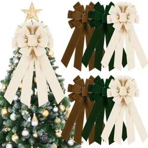 Large Christmas Tree Topper Velvet Bow Red Green Beige Bows For Home Door Fireplace Staircase Handrail Christmas Party Decor