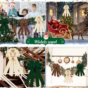Detailed view of large velvet Christmas bows used for festive tree and home decor scenes.