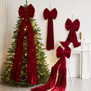 Große Weihnachten Beflockt Schleife Dekoration Baum Hängende Ornament Festliche Hochzeit Party Szene Atmosphäre Dekor