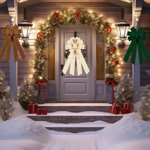 Large velvet Christmas bow decoration for front door, porch, tree, and holiday party.