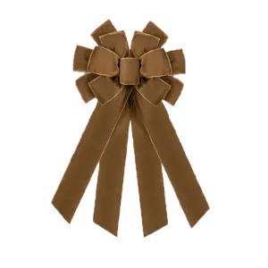 Large brown velvet Christmas tree topper bow with long tails for holiday home party decor