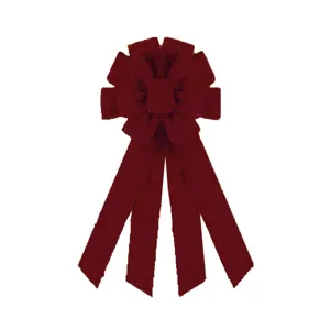 Large dark red velvet Christmas tree topper bow with long tails for holiday home party decor