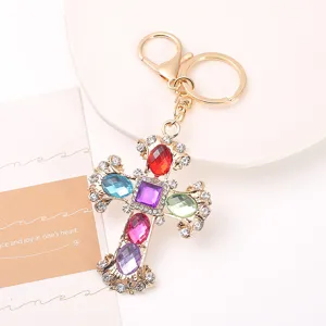 Rhinestone cross keychain metal backpack pendant fashion bag accessory charm gift wholesale