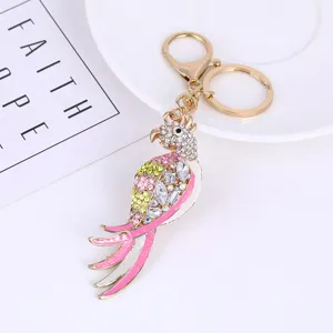 Cute Rhinestone Parrot Bird Car Keychain Bag Pendant Key Chain Metal Key Ring Fashion Jewelry Gift Accessory