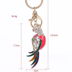 Cute rhinestone parrot keychain metal bird bag charm sparkling crystal key ring accessory