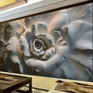 Großer 3D Relief Wandaufkleber Weiße Rose Wasserdichtes PVC Selbstklebend Florales Wandbild Für Wohnzimmer Sofa Hintergrund