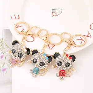 Portachiavi Gatto in Metallo con Strass Simpatico Ciondolo Animale da Borsa Catena Chiavi Cristallo Scintillante Anello Chiave Auto Accessori Regalo