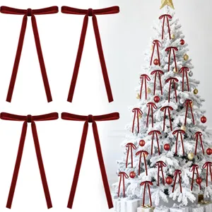 Red velvet Christmas tree bows 30cm large hanging decor gift wrapping bows for holiday home decor