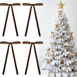 30CM velvet Christmas bows with long tails, perfect for tree hanging, wreath, and gift decor.