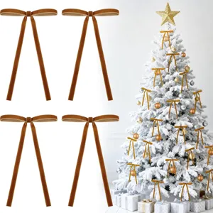 Velvet Christmas bows detail showing long tails and rich texture for holiday tree decor.