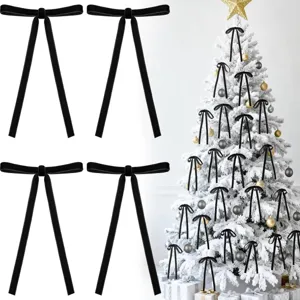 Black Velvet Christmas Tree Bows Ribbon Hanging Ornaments Holiday Party Decor
