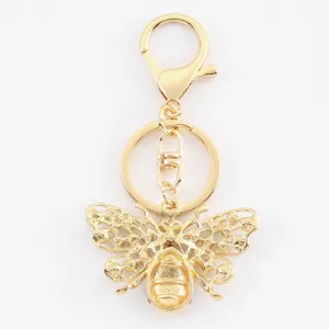 Goldener Metall Bienen Schlüsselanhänger mit Karabiner und Ring für schöne Taschen.