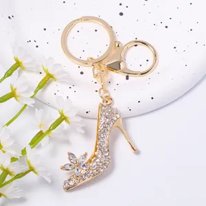 Metall Strass High Heel Schuhe Schlüsselanhänger Süße Blume Auto Schlüsselring Tasche Anhänger Mode Damen Schlüsselanhänger Geschenk