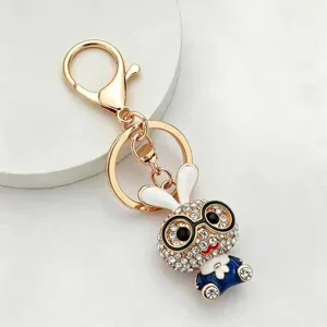 Llavero de conejo metal estrás gafas bonito colgante de bolso tono dorado nuevo modelo