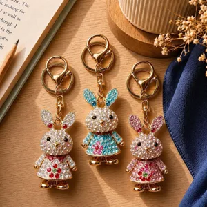Niedlicher Strass Kaninchen Schlüsselanhänger Metall Kristall Tier Auto Schlüsselanhänger Taschenanhänger Mode Schmuck Geschenk Für Damen