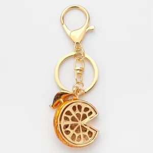 Metalen citroen schijf sleutelhanger creatief fruit ring goud tas hanger accessoire cadeau