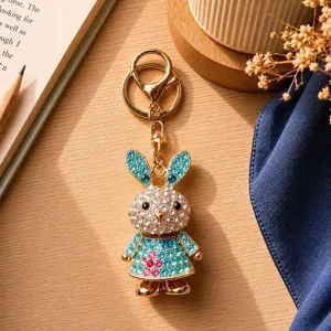 Süßer Strass Kristall Hase Schlüsselanhänger Metall Auto Schlüsselring Tasche Anhänger.