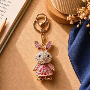 Strass Kristall Hase Schlüsselanhänger Detail, glänzender Kaninchen Tasche Anhänger.